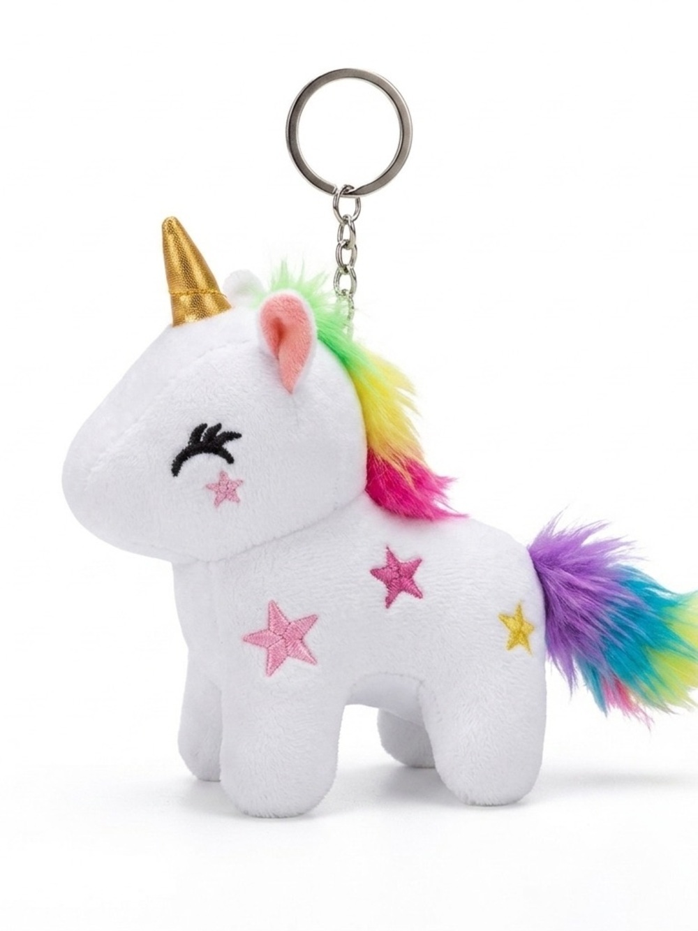 🔥4 for $25 NEW White Plush Rainbow Unicorn Keychain - Colorful Mane